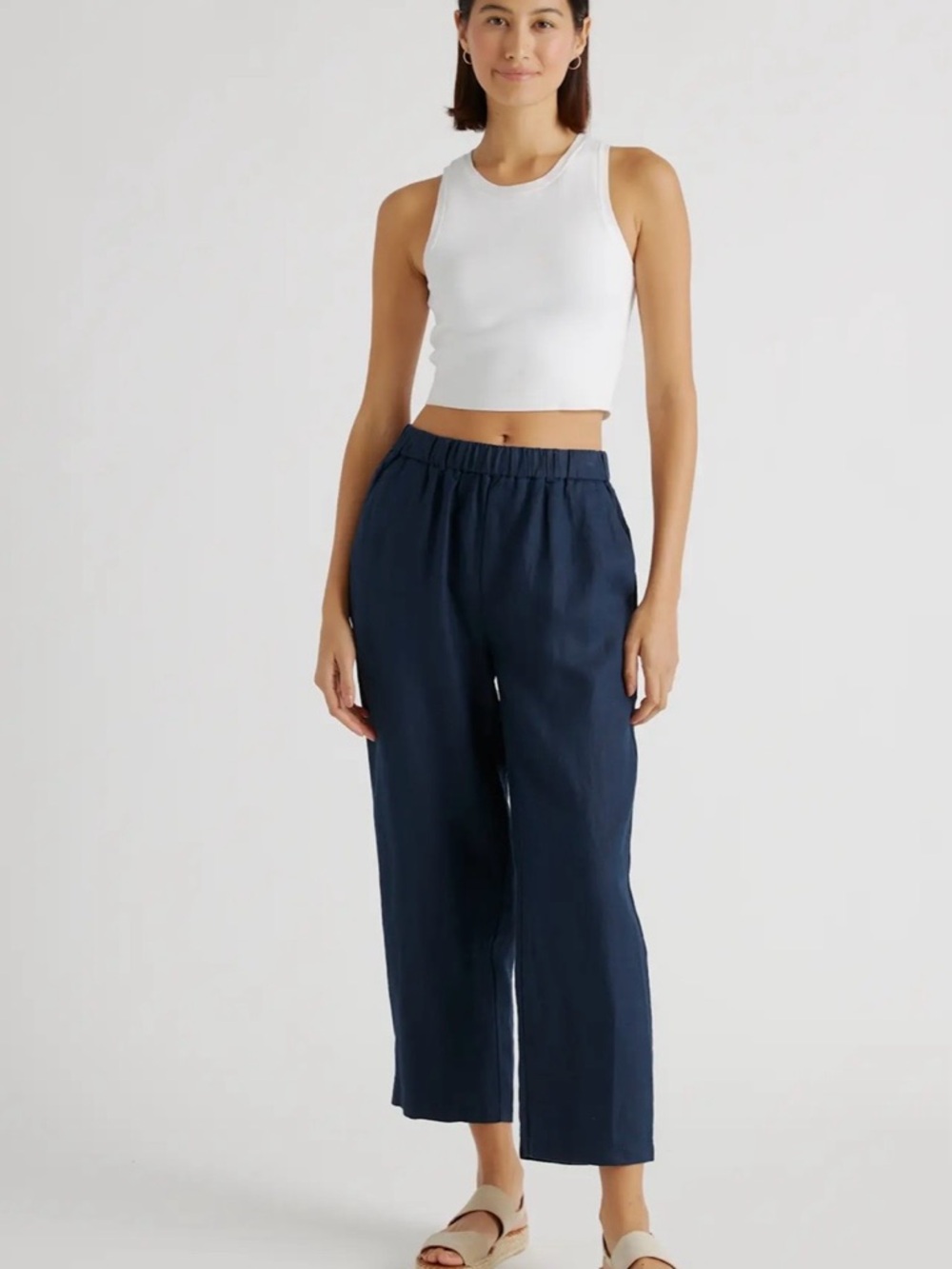 Quince Women's Navy Wide-Leg Linen Pants